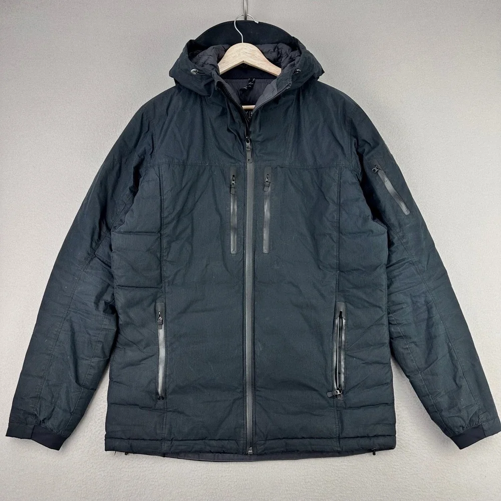 Kuhl Wyldefire Hoody Jacket Mens Medium Black Raven Down Waxed Canvas Puffer